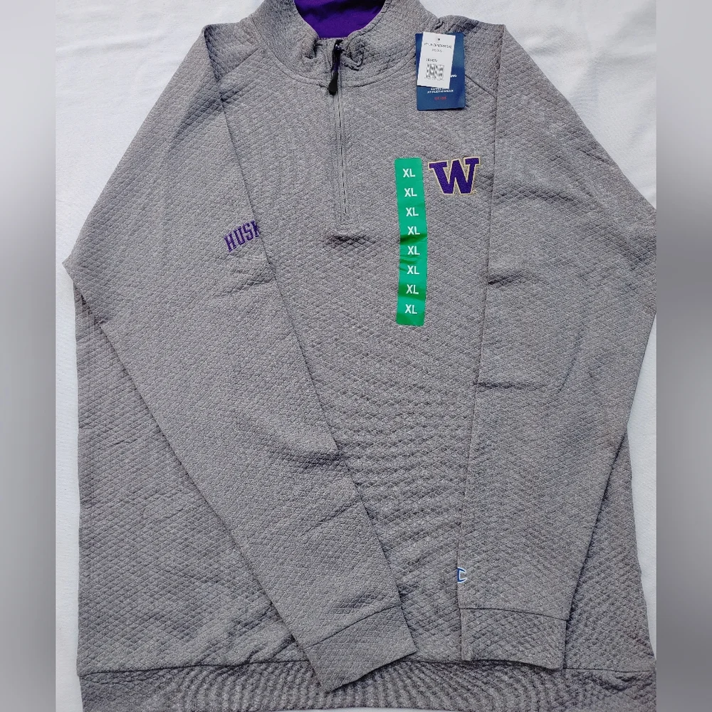 NWT Champion Men's Quarter-Zip Jacket, Heather Gray, Washington Huskies. - Picture 1 of 8